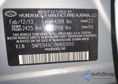 2013 Hyundai Sonata Gls from USA, damaged, VIN 5NPEB4AC1DH693010